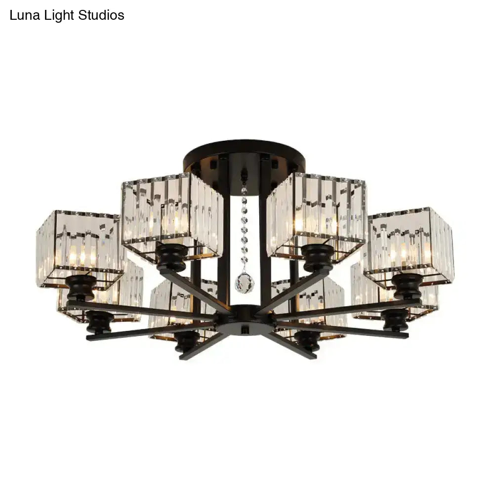 DecorBites™ DecorBites™ Modern Prismatic Crystal Flush Chandelier with Rectangle Design - 4/6/8 Lights in Black/Gold for Living Room Semi Flush Ceiling