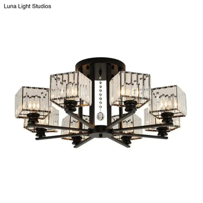 DecorBites™ DecorBites™ Modern Prismatic Crystal Flush Chandelier with Rectangle Design - 4/6/8 Lights in Black/Gold for Living Room Semi Flush Ceiling