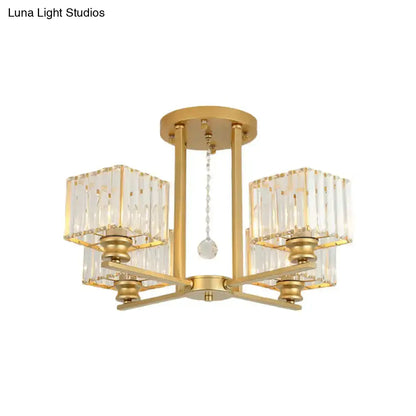 DecorBites™ DecorBites™ Modern Prismatic Crystal Flush Chandelier with Rectangle Design - 4/6/8 Lights in Black/Gold for Living Room Semi Flush Ceiling