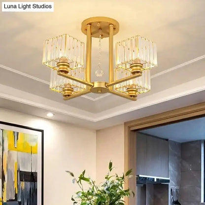 DecorBites™ DecorBites™ Modern Prismatic Crystal Flush Chandelier with Rectangle Design - 4/6/8 Lights in Black/Gold for Living Room Semi Flush Ceiling