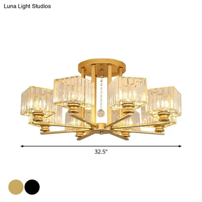 DecorBites™ DecorBites™ Modern Prismatic Crystal Flush Chandelier with Rectangle Design - 4/6/8 Lights in Black/Gold for Living Room Semi Flush Ceiling