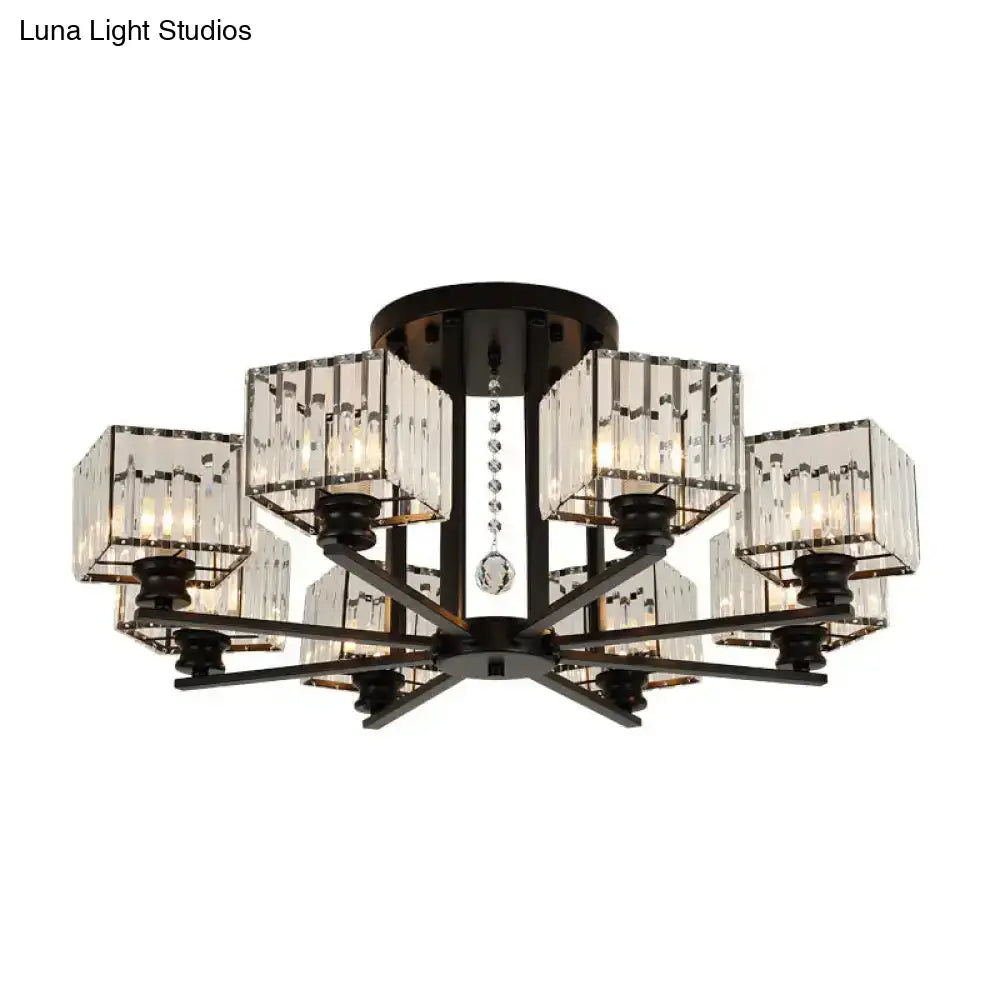 DecorBites™ DecorBites™ Modern Prismatic Crystal Flush Chandelier with Rectangle Design - 4/6/8 Lights in Black/Gold for Living Room Semi Flush Ceiling