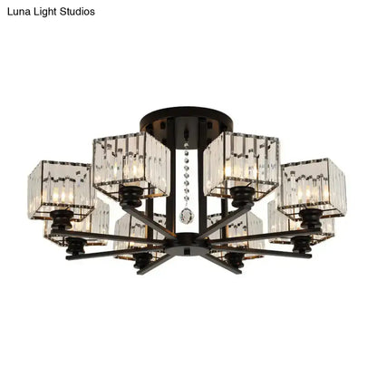 DecorBites™ DecorBites™ Modern Prismatic Crystal Flush Chandelier with Rectangle Design - 4/6/8 Lights in Black/Gold for Living Room Semi Flush Ceiling
