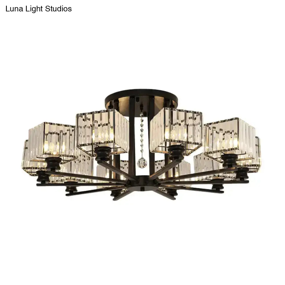 DecorBites™ DecorBites™ Modern Prismatic Crystal Flush Chandelier with Rectangle Design - 4/6/8 Lights in Black/Gold for Living Room Semi Flush Ceiling