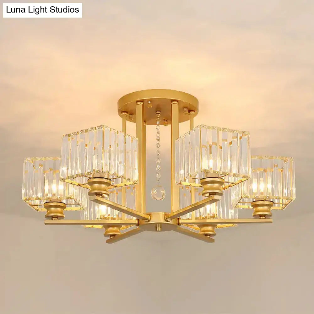DecorBites™ DecorBites™ Modern Prismatic Crystal Flush Chandelier with Rectangle Design - 4/6/8 Lights in Black/Gold for Living Room Semi Flush Ceiling