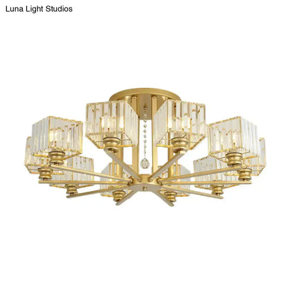 DecorBites™ DecorBites™ Modern Prismatic Crystal Flush Chandelier with Rectangle Design - 4/6/8 Lights in Black/Gold for Living Room Semi Flush Ceiling