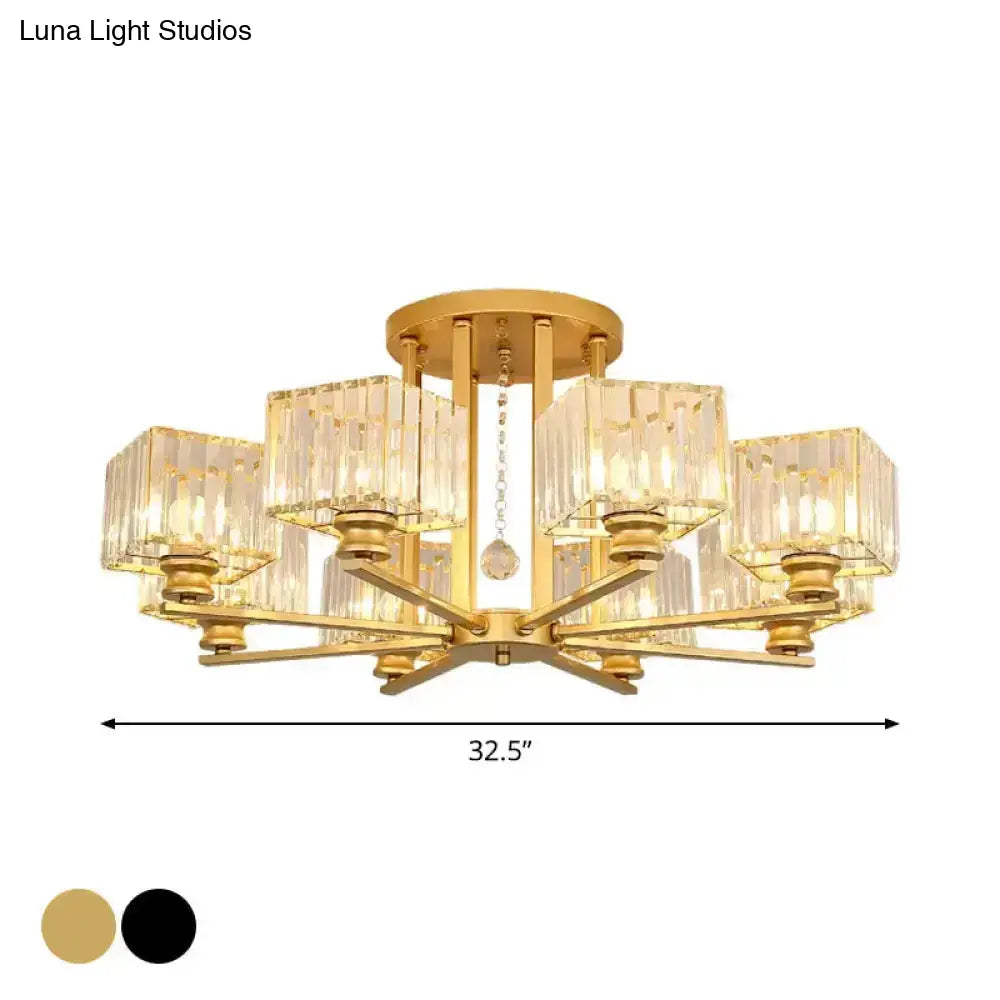 DecorBites™ DecorBites™ Modern Prismatic Crystal Flush Chandelier with Rectangle Design - 4/6/8 Lights in Black/Gold for Living Room Semi Flush Ceiling