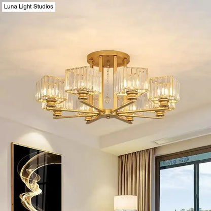 DecorBites™ DecorBites™ Modern Prismatic Crystal Flush Chandelier with Rectangle Design - 4/6/8 Lights in Black/Gold for Living Room Semi Flush Ceiling