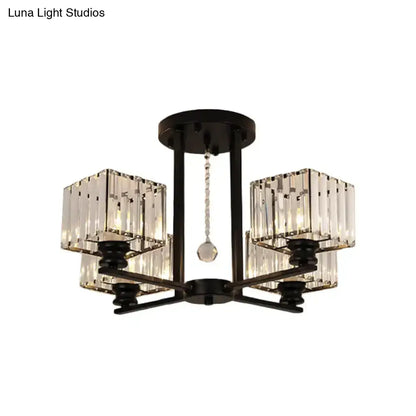 DecorBites™ DecorBites™ Modern Prismatic Crystal Flush Chandelier with Rectangle Design - 4/6/8 Lights in Black/Gold for Living Room Semi Flush Ceiling