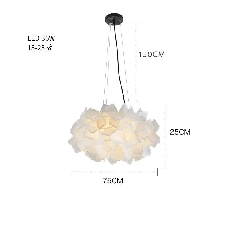 Modern purple and yellow petal led chandelier with white fabric shade and black hardware by decorbites clizia led