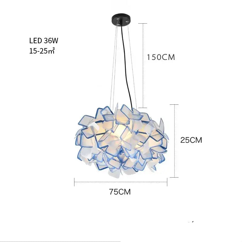 Modern purple and yellow petal led chandelier bedroom pendant light with frosted white and blue petals by decorbites clizia led