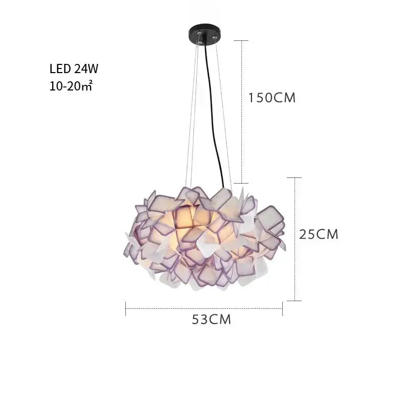 Modern purple and yellow petal led chandelier bedroom pendant light with translucent clizia led decorbites clizia design