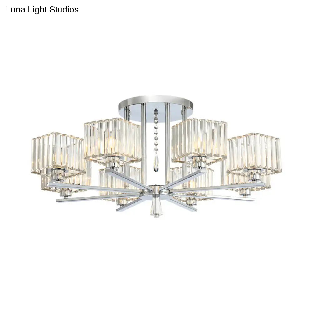 DecorBites™ DecorBites™ Modern Radial Design Chandelier with 6/8 Clear Crystal Bulbs and Cubic Shade Ceiling Lighting