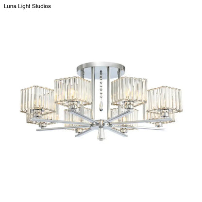 DecorBites™ DecorBites™ Modern Radial Design Chandelier with 6/8 Clear Crystal Bulbs and Cubic Shade Ceiling Lighting