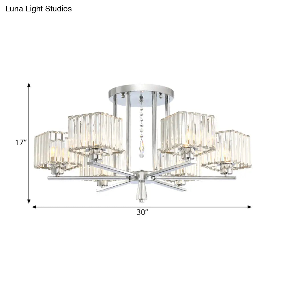 DecorBites™ DecorBites™ Modern Radial Design Chandelier with 6/8 Clear Crystal Bulbs and Cubic Shade Ceiling Lighting