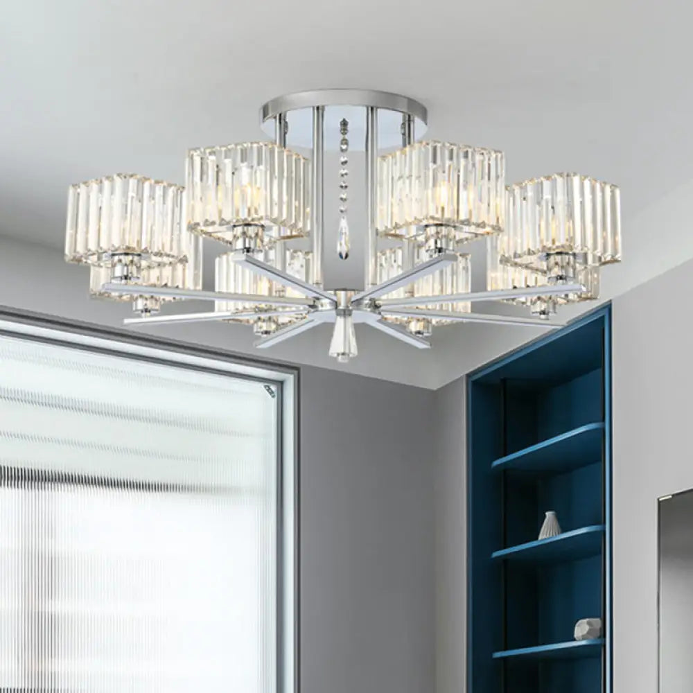 DecorBites™ DecorBites™ Modern Radial Design Chandelier with 6/8 Clear Crystal Bulbs and Cubic Shade Ceiling Lighting