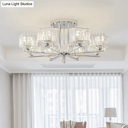 DecorBites™ DecorBites™ Modern Radial Design Chandelier with 6/8 Clear Crystal Bulbs and Cubic Shade Ceiling Lighting