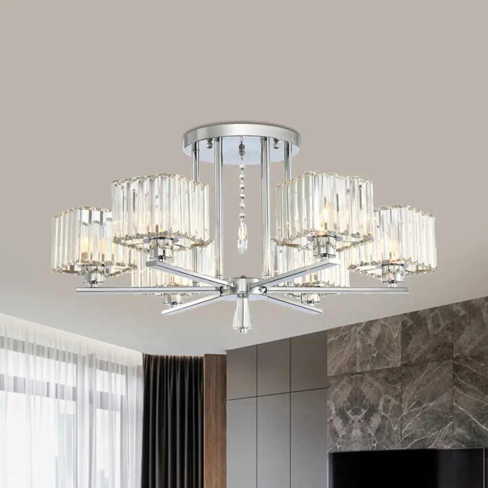 DecorBites™ DecorBites™ Modern Radial Design Chandelier with 6/8 Clear Crystal Bulbs and Cubic Shade Ceiling Lighting