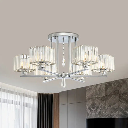 DecorBites™ DecorBites™ Modern Radial Design Chandelier with 6/8 Clear Crystal Bulbs and Cubic Shade Ceiling Lighting