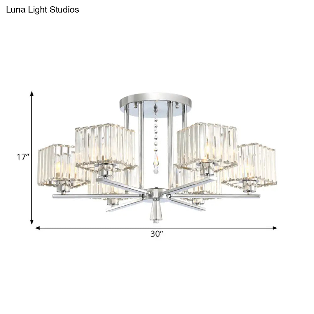 DecorBites™ DecorBites™ Modern Radial Design Chandelier with 6/8 Clear Crystal Bulbs and Cubic Shade Ceiling Lighting