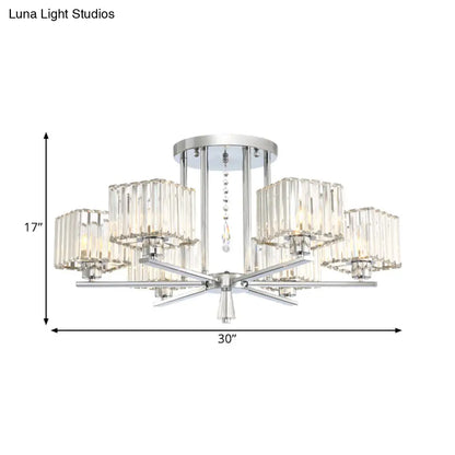 DecorBites™ DecorBites™ Modern Radial Design Chandelier with 6/8 Clear Crystal Bulbs and Cubic Shade Ceiling Lighting
