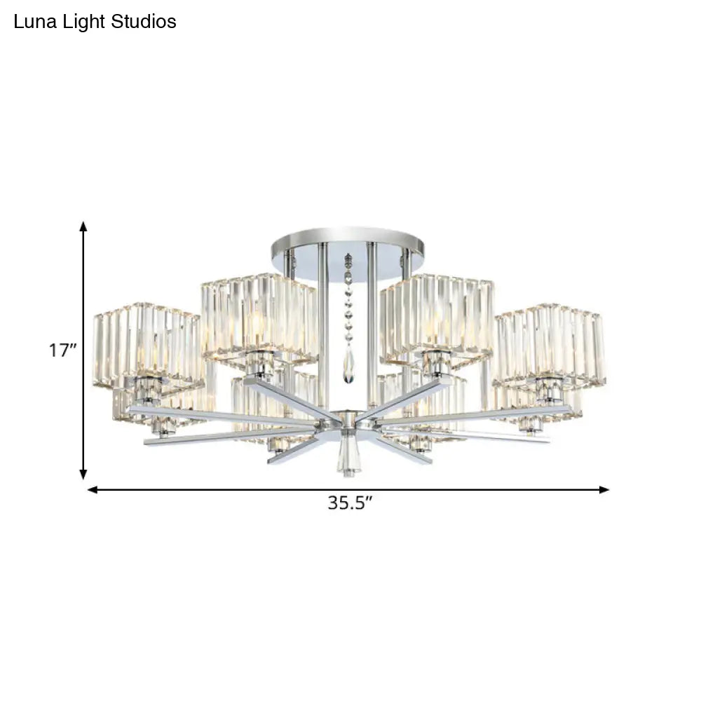 DecorBites™ DecorBites™ Modern Radial Design Chandelier with 6/8 Clear Crystal Bulbs and Cubic Shade Ceiling Lighting