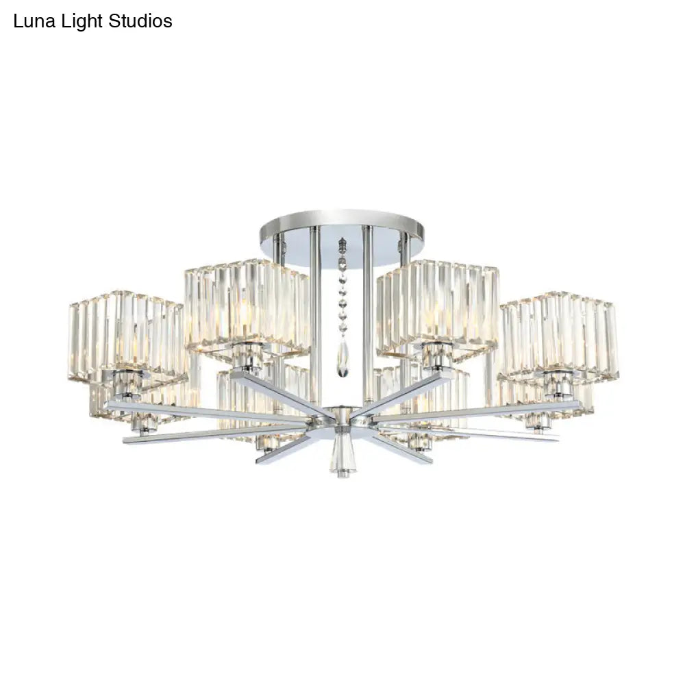 DecorBites™ DecorBites™ Modern Radial Design Chandelier with 6/8 Clear Crystal Bulbs and Cubic Shade Ceiling Lighting