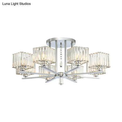 DecorBites™ DecorBites™ Modern Radial Design Chandelier with 6/8 Clear Crystal Bulbs and Cubic Shade Ceiling Lighting