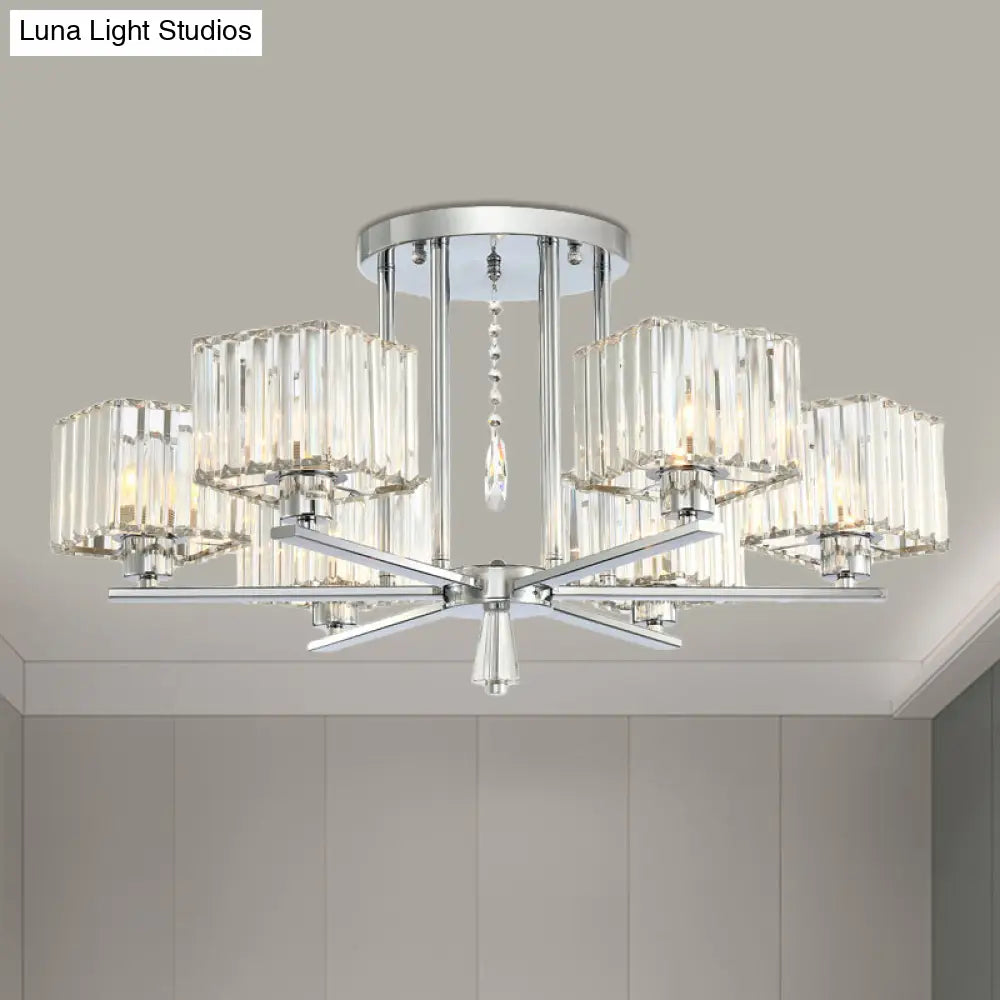 DecorBites™ DecorBites™ Modern Radial Design Chandelier with 6/8 Clear Crystal Bulbs and Cubic Shade Ceiling Lighting