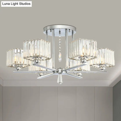 DecorBites™ DecorBites™ Modern Radial Design Chandelier with 6/8 Clear Crystal Bulbs and Cubic Shade Ceiling Lighting