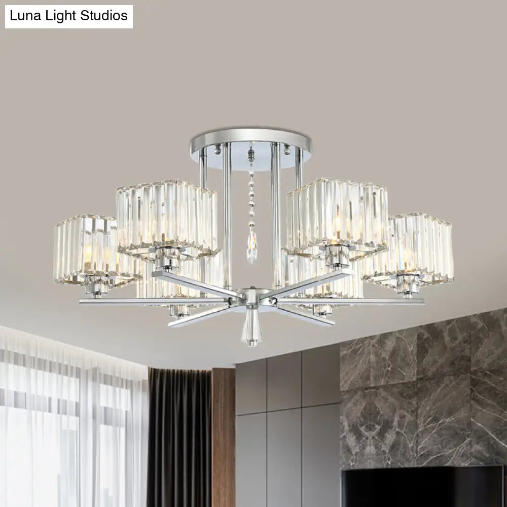 DecorBites™ DecorBites™ Modern Radial Design Chandelier with 6/8 Clear Crystal Bulbs and Cubic Shade Ceiling Lighting