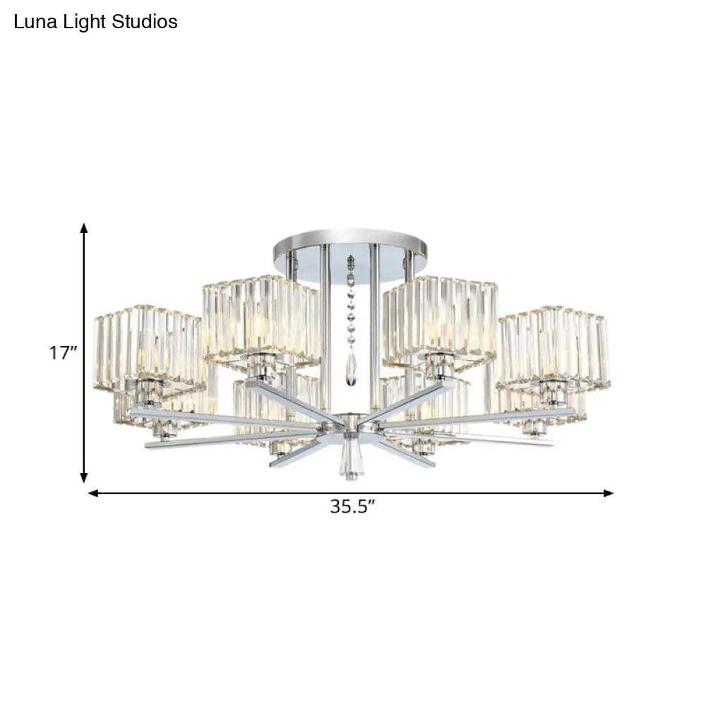 DecorBites™ DecorBites™ Modern Radial Design Chandelier with 6/8 Clear Crystal Bulbs and Cubic Shade Ceiling Lighting