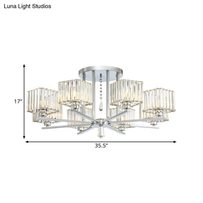 DecorBites™ DecorBites™ Modern Radial Design Chandelier with 6/8 Clear Crystal Bulbs and Cubic Shade Ceiling Lighting