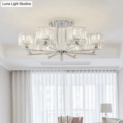 DecorBites™ DecorBites™ Modern Radial Design Chandelier with 6/8 Clear Crystal Bulbs and Cubic Shade Ceiling Lighting