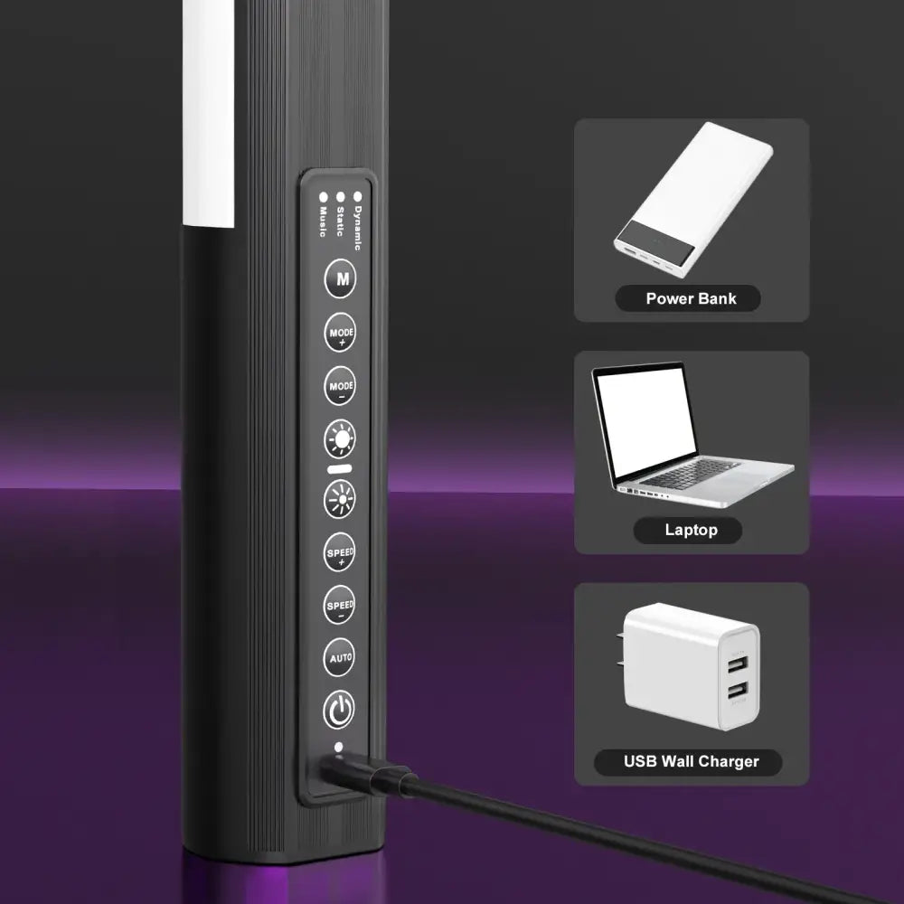 Black vertical led light stick with ribbed texture and multi control buttons for decorbites 120cm rgb living room lamp