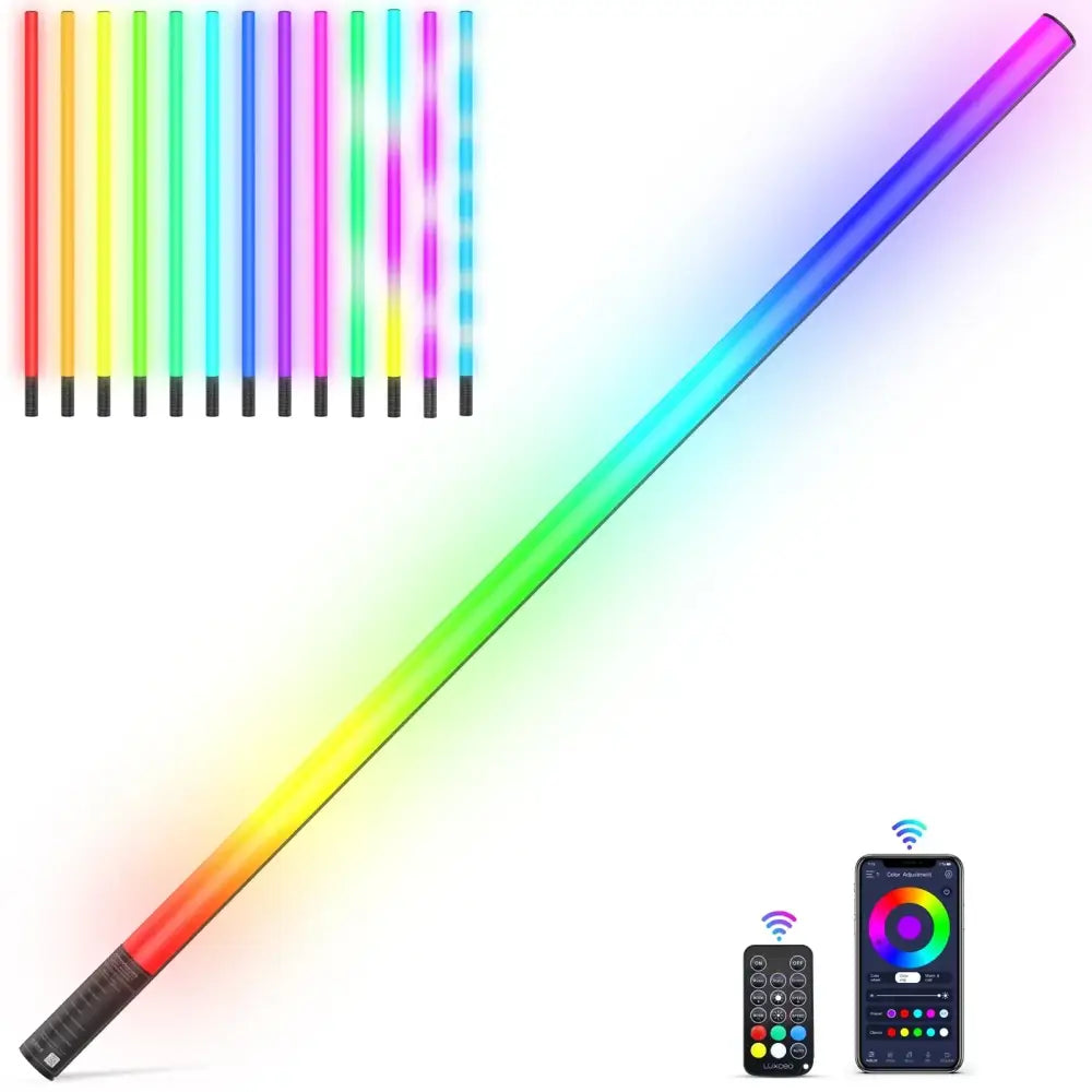 Modern rainbow rgb light stick with sleek cylindrical design and black textured grip for living room decorbites 120cm rgb