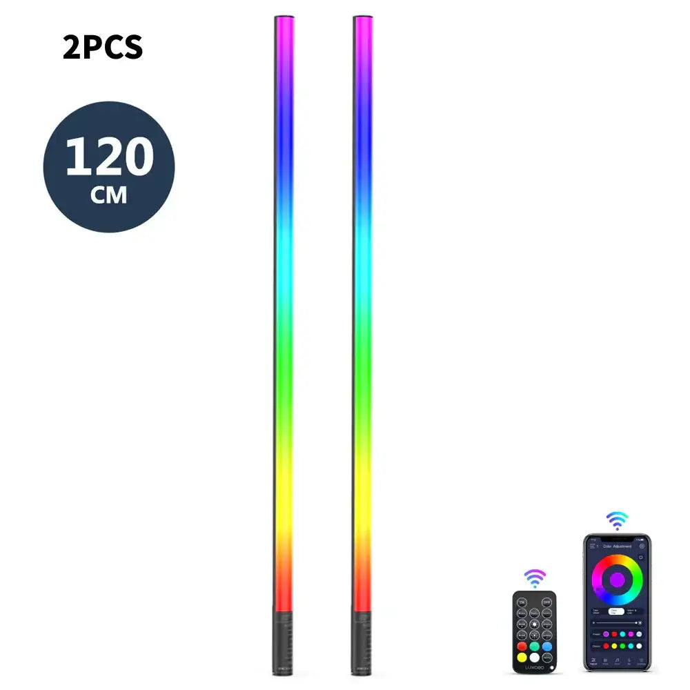 Two decorbites 120cm rgb light sticks with vibrant rainbow gradient effect for modern home or party lighting decor