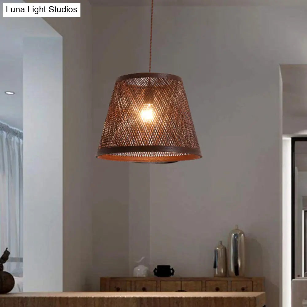 Modern Rattan Cone Pendant Light for Dining Room - 1 Brown Light Kit