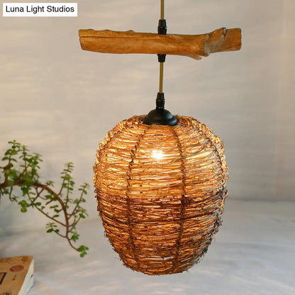 Modern Rattan Pendant Light: Brown Hanging Lamp for Dining Room