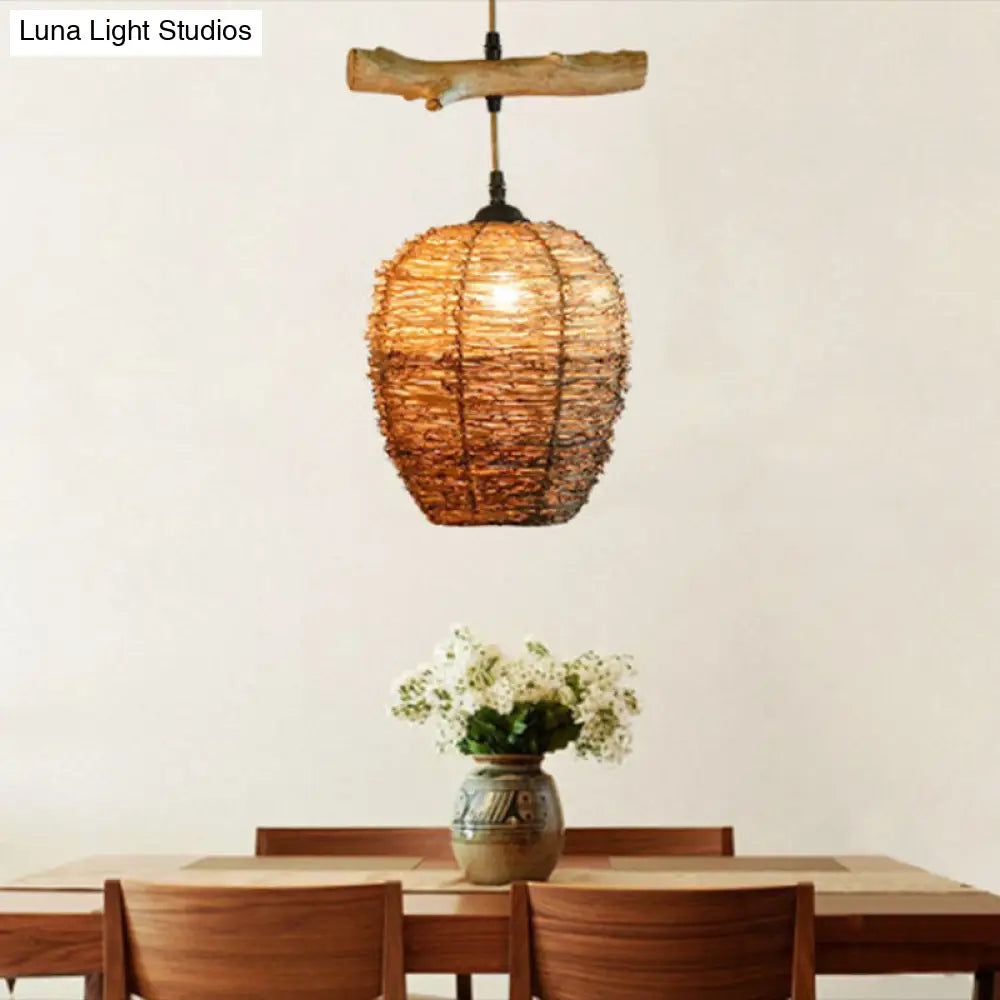 Modern Rattan Pendant Light: Brown Hanging Lamp for Dining Room