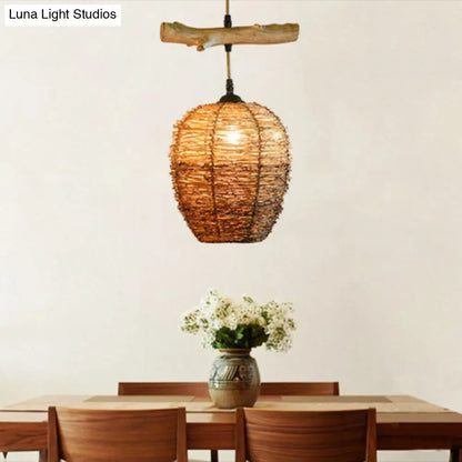 Modern Rattan Pendant Light: Brown Hanging Lamp for Dining Room