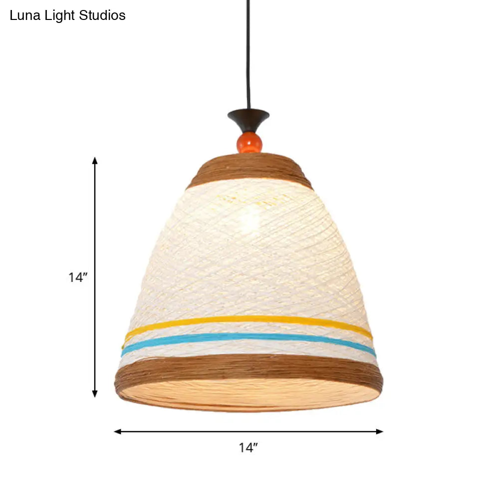 Modern Rattan Tapered Ceiling Lamp - 10"/14"/16" Wide - Yellow/Brown Pendant Light - 1 Bulb