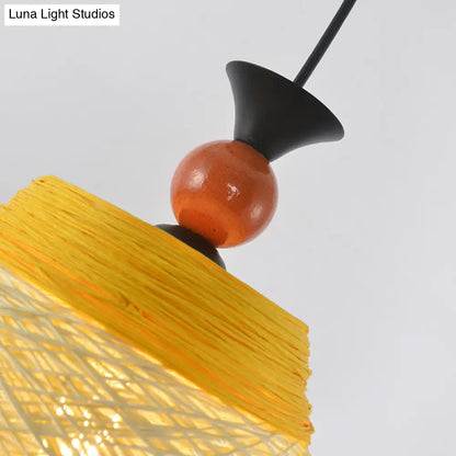 Modern Rattan Tapered Ceiling Lamp - 10"/14"/16" Wide - Yellow/Brown Pendant Light - 1 Bulb