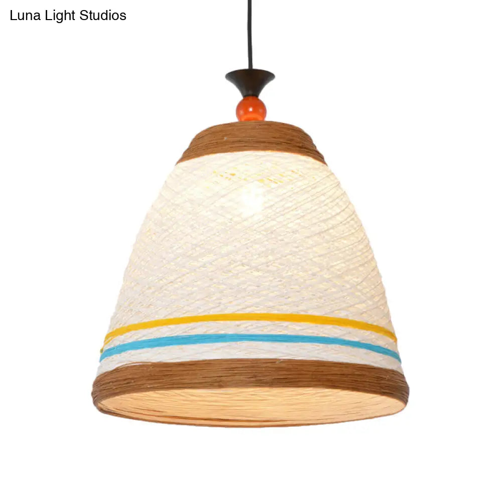 Modern Rattan Tapered Ceiling Lamp - 10"/14"/16" Wide - Yellow/Brown Pendant Light - 1 Bulb