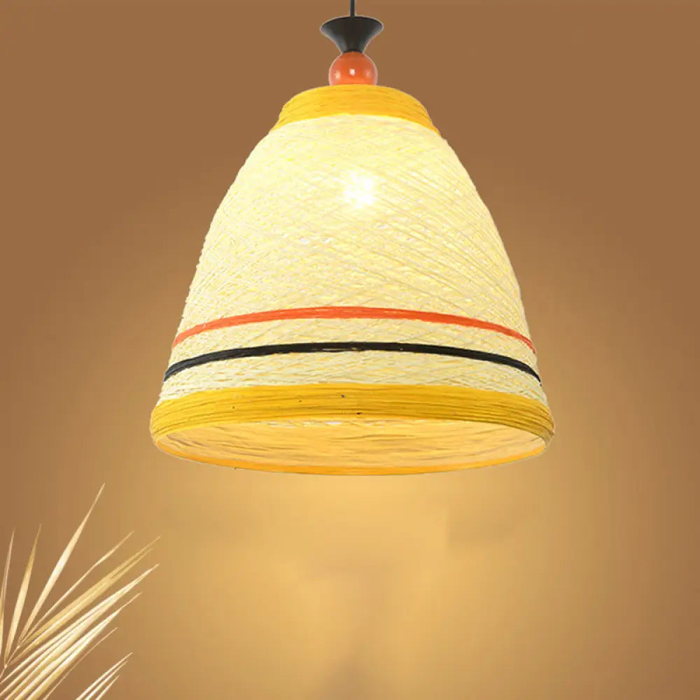 Modern Rattan Tapered Ceiling Lamp - 10"/14"/16" Wide - Yellow/Brown Pendant Light - 1 Bulb