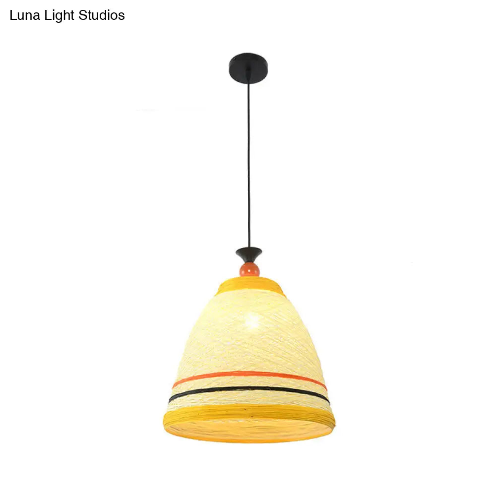 Modern Rattan Tapered Ceiling Lamp - 10"/14"/16" Wide - Yellow/Brown Pendant Light - 1 Bulb