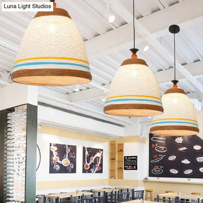 Modern Rattan Tapered Ceiling Lamp - 10"/14"/16" Wide - Yellow/Brown Pendant Light - 1 Bulb