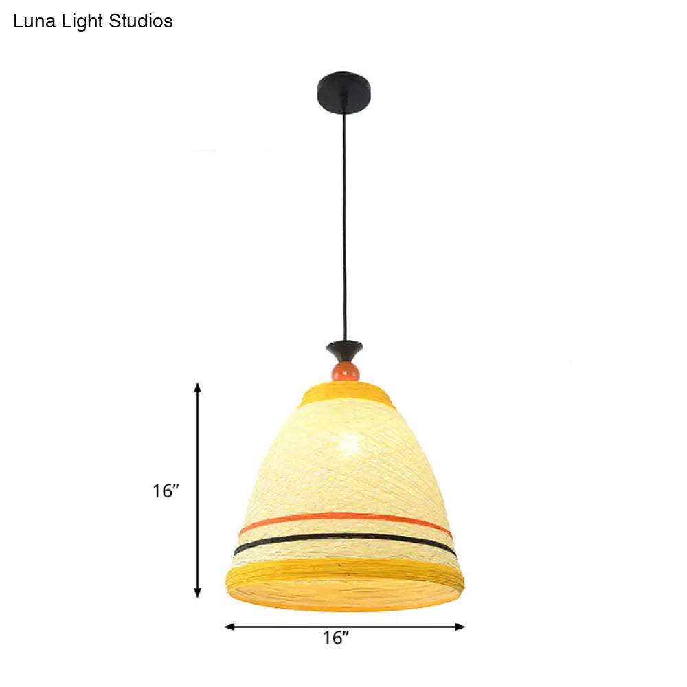 Modern Rattan Tapered Ceiling Lamp - 10"/14"/16" Wide - Yellow/Brown Pendant Light - 1 Bulb