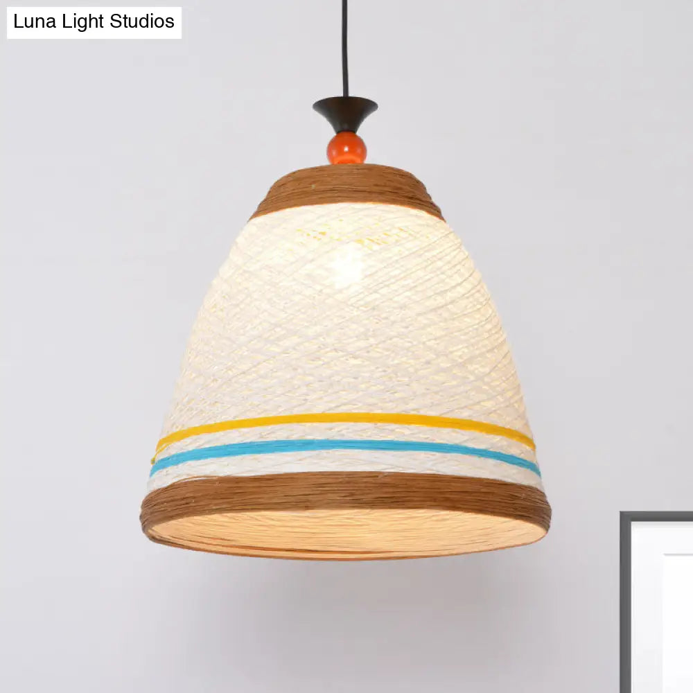 Modern Rattan Tapered Ceiling Lamp - 10"/14"/16" Wide - Yellow/Brown Pendant Light - 1 Bulb