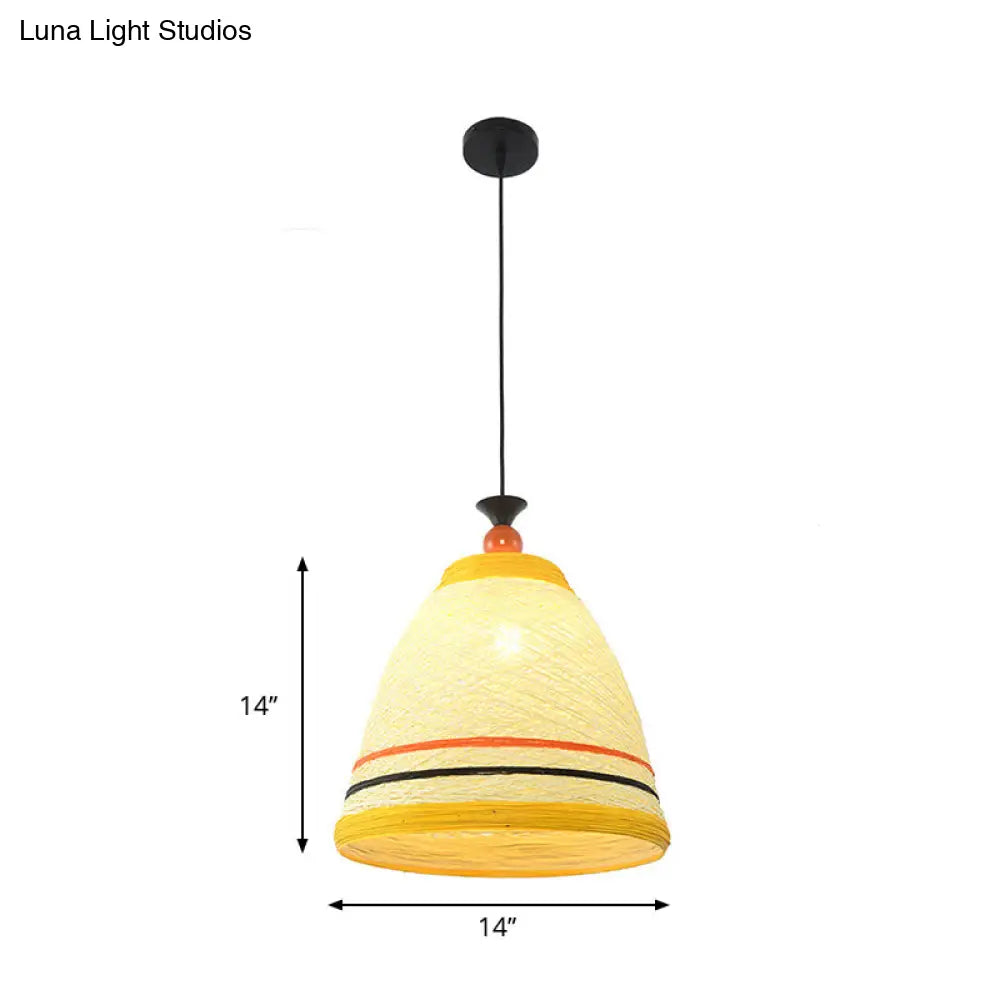 Modern Rattan Tapered Ceiling Lamp - 10"/14"/16" Wide - Yellow/Brown Pendant Light - 1 Bulb